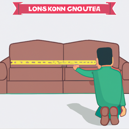 איור של אדם שמודד את אורך, רוחב ועומק הספה שלו כדי להבטיח שהוא מקבל את כיסוי הספה בגודל הנכון.